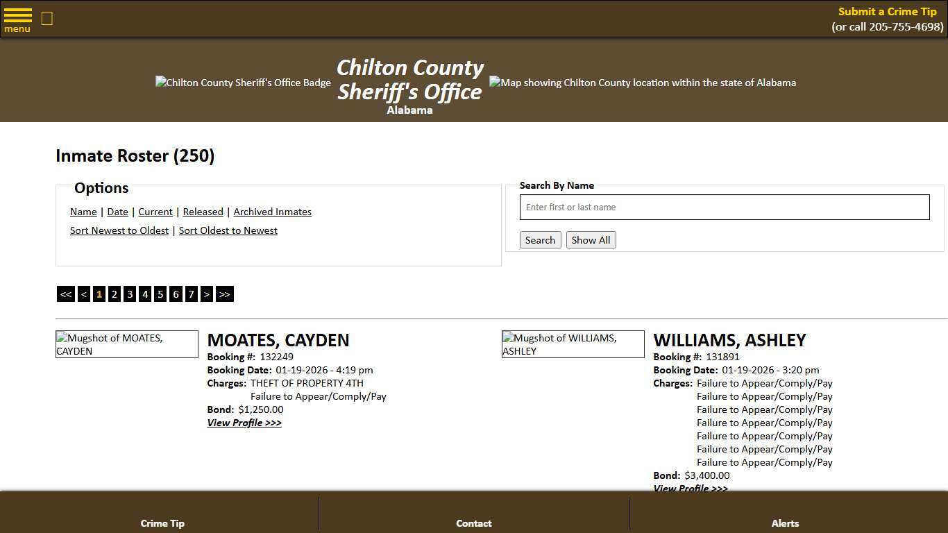 Inmate Roster - Current Inmates Booking Date Descending - Chilton County Sheriff's Office