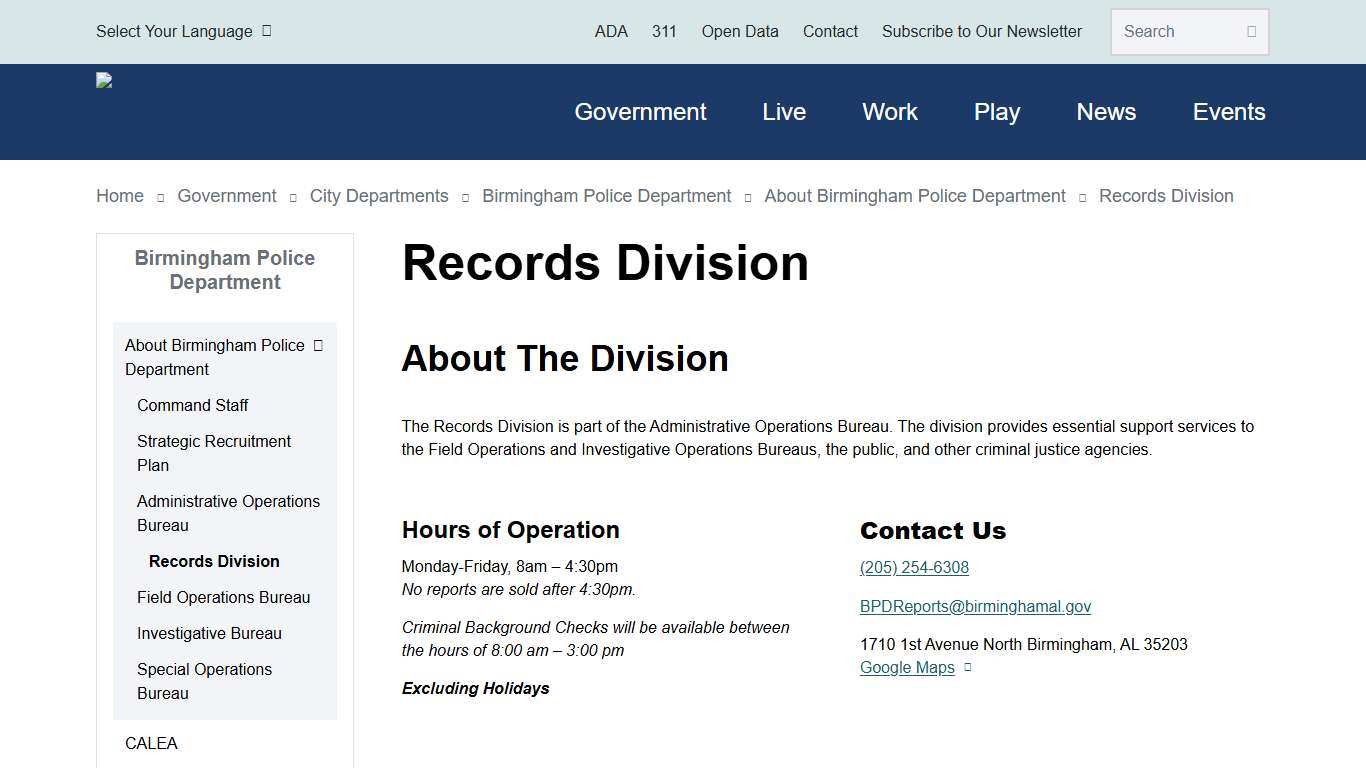 Records Division | City of Birmingham, Alabama